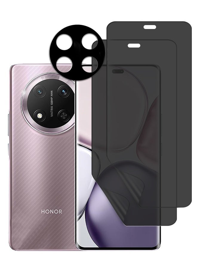 3 قطع واقي شاشة خصوصية عالي الدقة وواقي عدسة الكاميرا، واقي شاشة كامل عالي الدقة مضاد للتلصص [ليست زجاجية]، يدعم التعرف ببصمة الإصبع، فيلم مرن TPU حماية شاملة ضد التجسّب مع واقي عدسة الكاميرا لهونر إكس 9 سي - Image 1