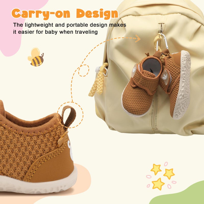 FEETCITY Baby Barefoot Shoes Girls Boys Infant Shoes Newborn Crib Shoe Wide Slip On Baby Sneakers Brown - Image 5