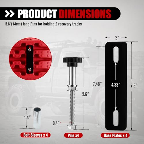 FieryRed Upgraded Traction Board Mount Pins, Anti-rust Recovery Board Mounting Kit Fit for All 4.33"~7.48" (11~19cm) Hole Spacing - Image 4