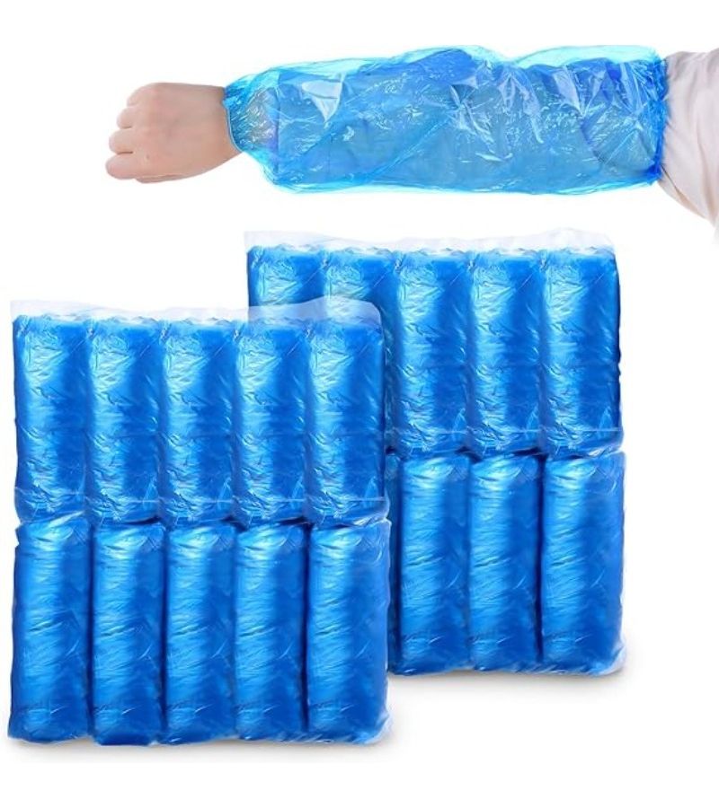 50pcs Thick Blue Splashproof Sleeve Covers Transparent Dustproof Oilproof Durable Portable For Cleaning Kitchen Outdoor Painting Restaurant Coffee Shop Bar Use - Image 1