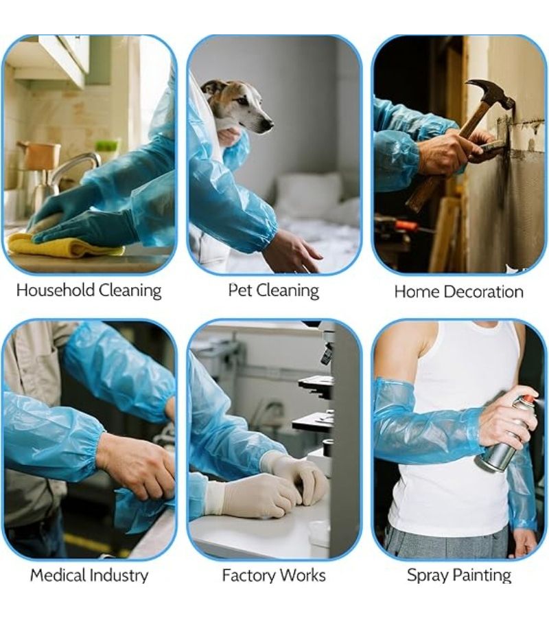50pcs Thick Blue Splashproof Sleeve Covers Transparent Dustproof Oilproof Durable Portable For Cleaning Kitchen Outdoor Painting Restaurant Coffee Shop Bar Use - Image 3