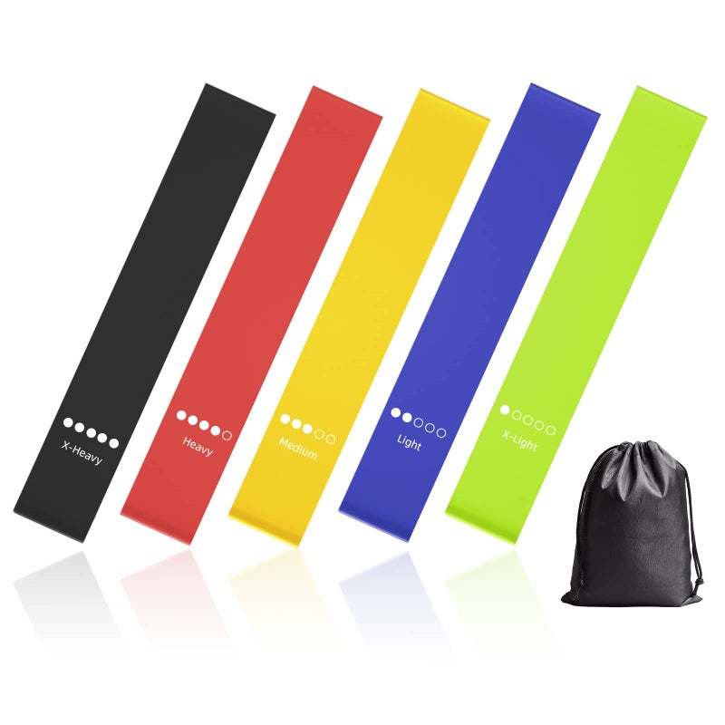 Resistance Bands 5 Set of Different Resistance Levels Elastic Bands for Legs Arms Workout Physical Therapy Yoga Gym Training with Carry Bag and Instruction Guide - Image 1