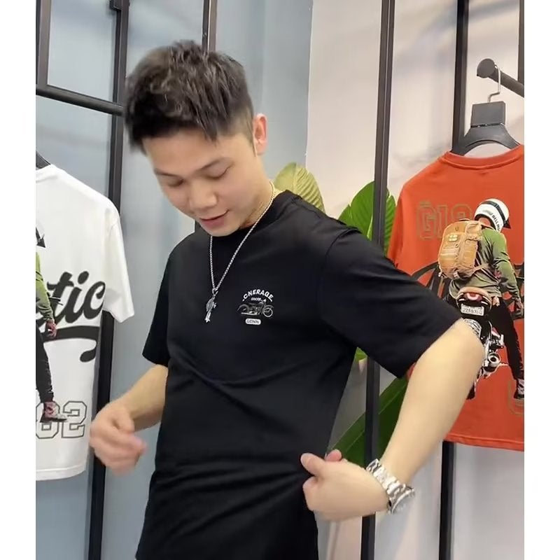 2023 new American retro motorcycle pattern printing couple short sleeve ins fashion brand loose summer half sleeve - Image 3