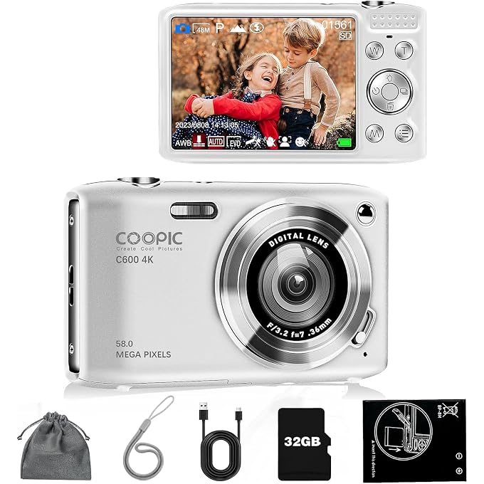 Coopic 58MP Digital Camera 4K Video, C600 Autofocus Point and Shoot Camera with Anti-Shake for Vlogging, Travel, Includes 32GB Card, Gift for Teens Boys Girls Beginners - Image 1