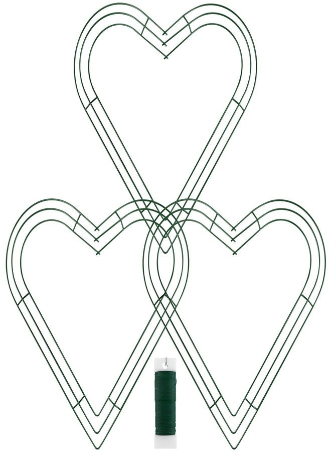 Ruisita 3 Pack 14 Inch Valentine Christmas Heart Metal Wreath with Green Floral Wire Heart-Shaped Wire Wreath Frame DIY Crafts for Valentine's Day, Christmas, Wedding, Home Decors - Image 1