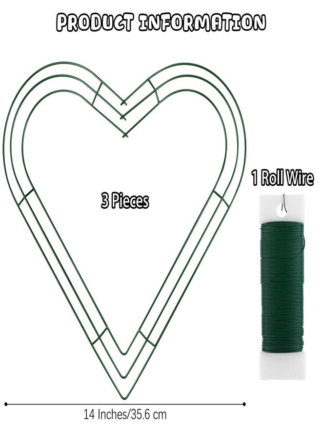 Ruisita 3 Pack 14 Inch Valentine Christmas Heart Metal Wreath with Green Floral Wire Heart-Shaped Wire Wreath Frame DIY Crafts for Valentine's Day, Christmas, Wedding, Home Decors - Image 2