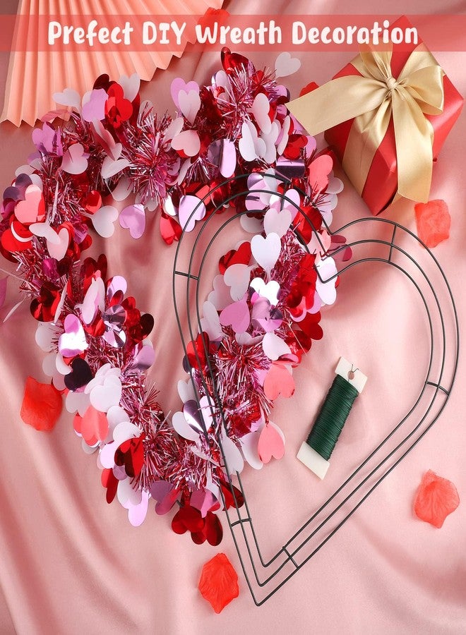 Ruisita 3 Pack 14 Inch Valentine Christmas Heart Metal Wreath with Green Floral Wire Heart-Shaped Wire Wreath Frame DIY Crafts for Valentine's Day, Christmas, Wedding, Home Decors - Image 5