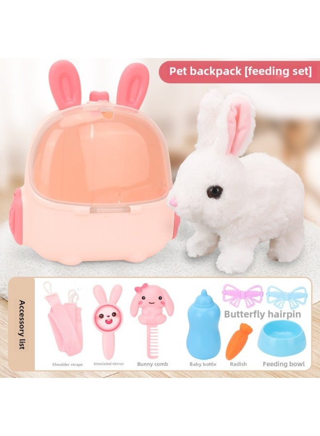 Children's Electric Simulation Small White Rabbit Will Call Girls Pet Doll Backpack Dog Gift Puzzle Plush Toy-Colors:Long Ear Backpack White Electric Rabbit Feeding Package-Specifications:Battery Version - Image 1