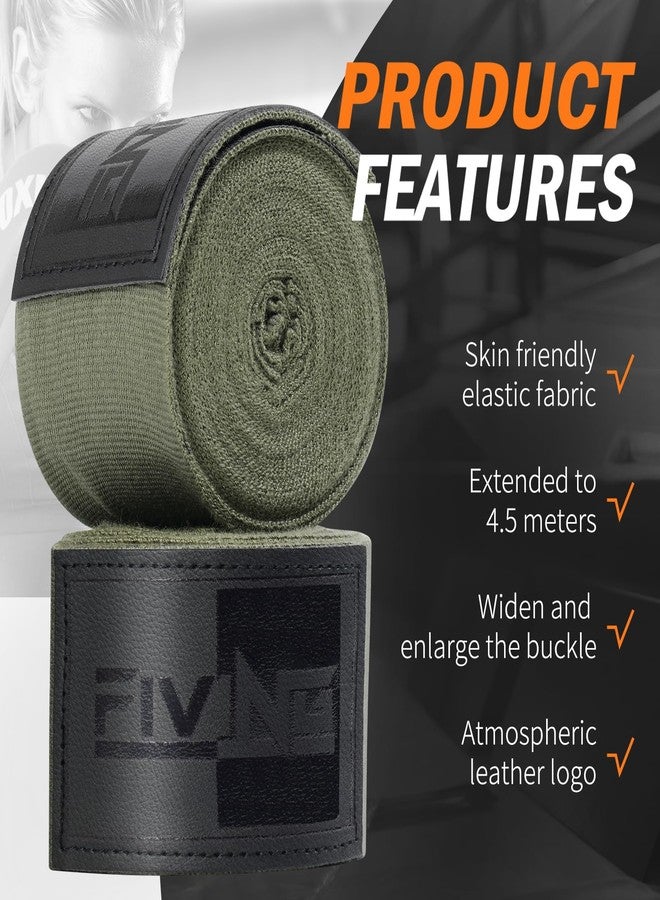 FIVING Premium Handwraps 180 inches Elastic Hand Wraps with Thumb Loop for Boxing, MMA, Muay Thai and Other Martial Arts 4m for Men & Women (Army Green, 4.5m) - Image 2