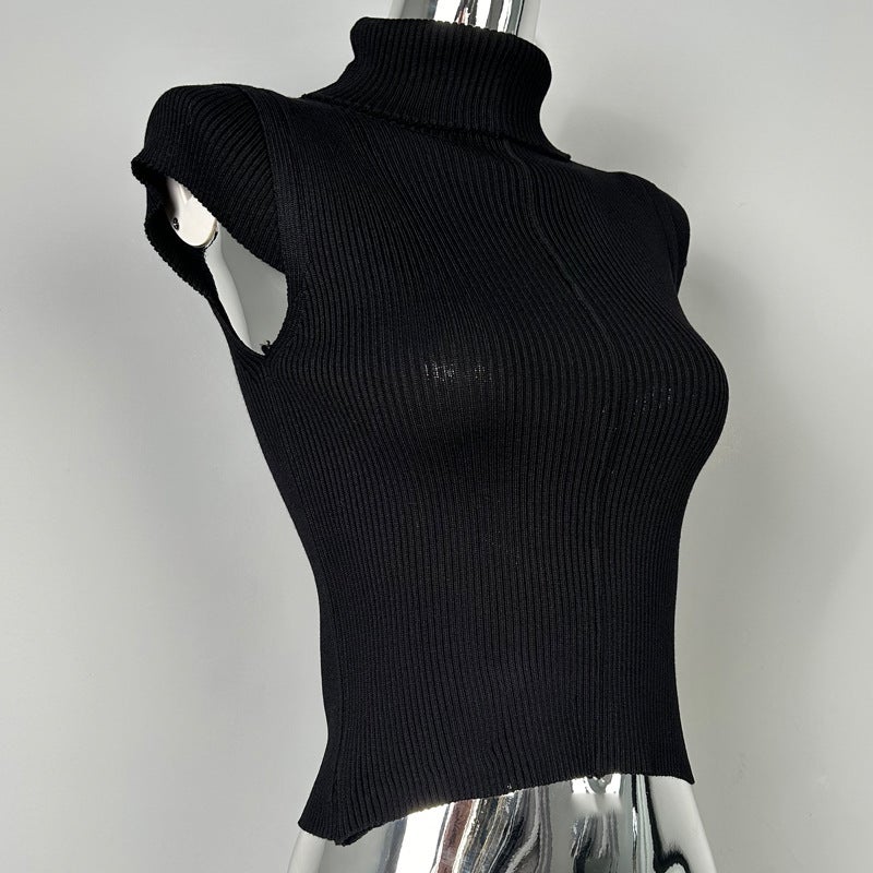 South Korea Dongdaemun New Retention Recommend Feminine Figure Strand Decorative High Neck Knitted Base T-Shirt - Image 1