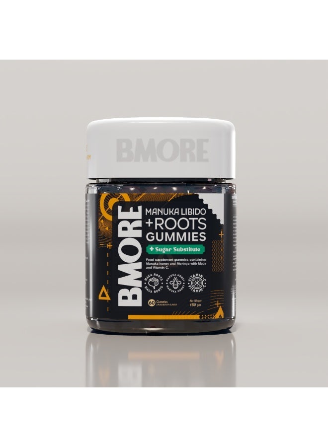 BMORE Manuka + Roots Gummies with Manuka Honey, Maca Root, Moringa & Vitamin C   | Strawberry Flavor 60 Gummies - Image 4