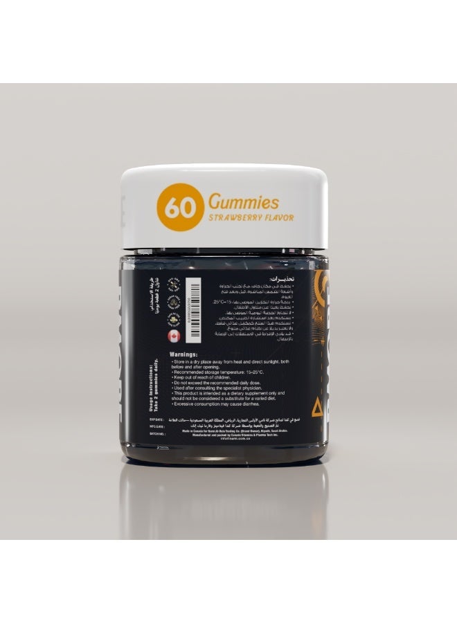 BMORE Manuka + Roots Gummies with Manuka Honey, Maca Root, Moringa & Vitamin C   | Strawberry Flavor 60 Gummies - Image 3