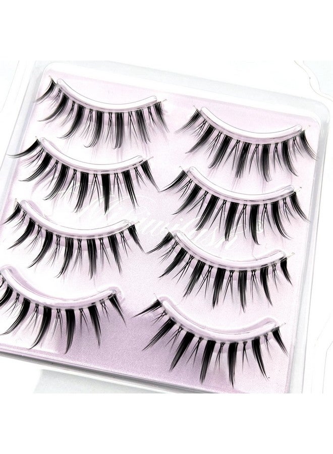 mikiwi Manga Lashes, Clear Band Anime Lashes 4 Pack, Spiky Anime False Eyelashes Natural Look, Japanese Lashes Looks Like Cluster Manga Lashes Individual, Reusable Cosplay Wispy Strip Eyelashes - Image 2