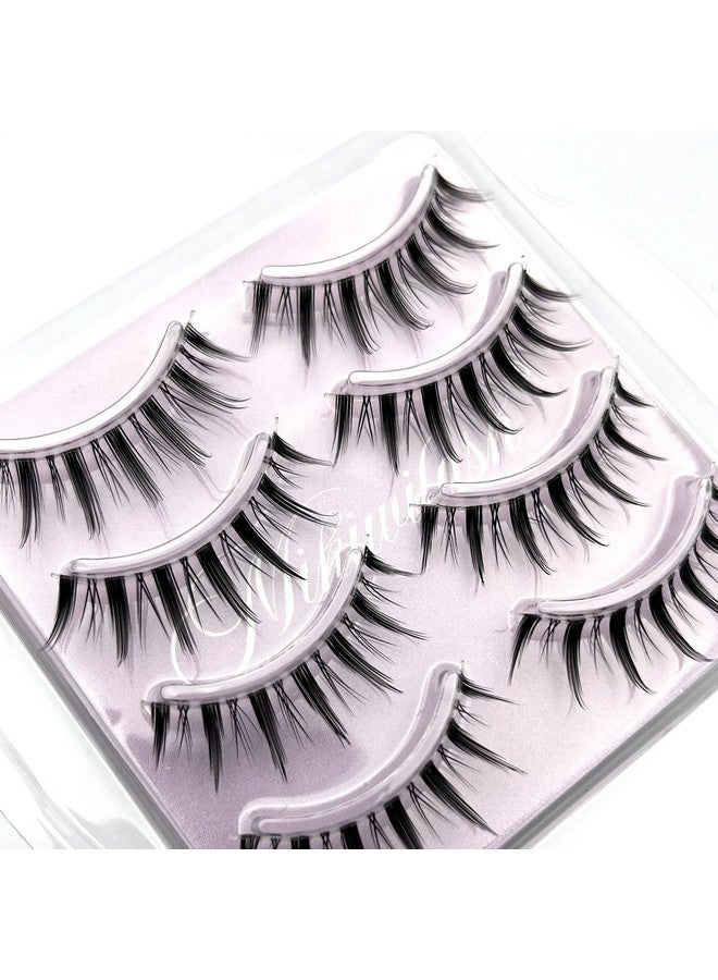 mikiwi Manga Lashes, Clear Band Anime Lashes 4 Pack, Spiky Anime False Eyelashes Natural Look, Japanese Lashes Looks Like Cluster Manga Lashes Individual, Reusable Cosplay Wispy Strip Eyelashes - Image 3