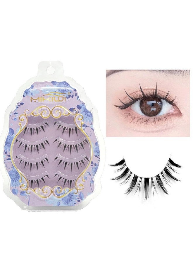 mikiwi Manga Lashes, Clear Band Anime Lashes 4 Pack, Spiky Anime False Eyelashes Natural Look, Japanese Lashes Looks Like Cluster Manga Lashes Individual, Reusable Cosplay Wispy Strip Eyelashes - Image 1