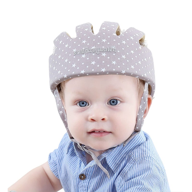 Baby Adjustable Helmet Kid Soft Cushion Harnesses Cap Toddler Infant Hat When Learning to Crawl Walk Play Star Grey