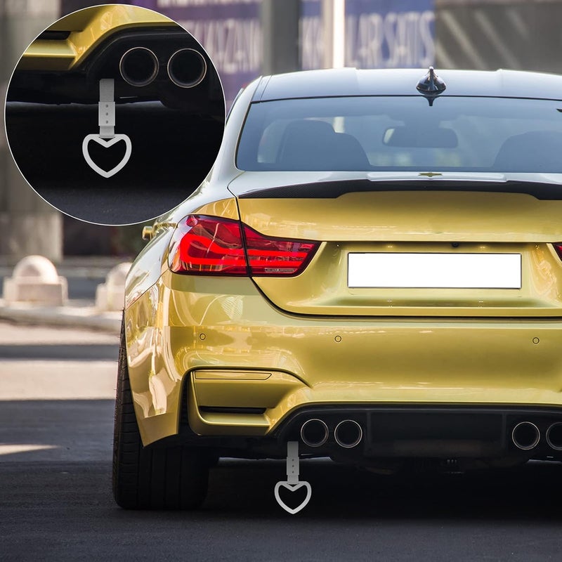 BBTO 2 Pieces Rings Heart Shaped Car Handle Straps Drift Charm Rear Bumper Warning Ring Decor Subway Bus Broken Heart Handle for Car Interior(White with Silver Rope) - Image 5