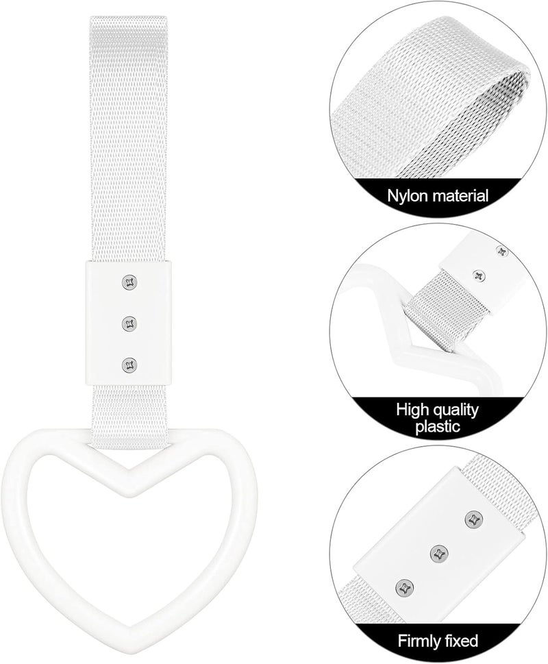 BBTO 2 Pieces Rings Heart Shaped Car Handle Straps Drift Charm Rear Bumper Warning Ring Decor Subway Bus Broken Heart Handle for Car Interior(White with Silver Rope) - Image 3