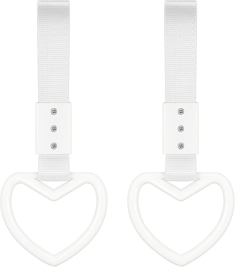 BBTO 2 Pieces Rings Heart Shaped Car Handle Straps Drift Charm Rear Bumper Warning Ring Decor Subway Bus Broken Heart Handle for Car Interior(White with Silver Rope) - Image 1