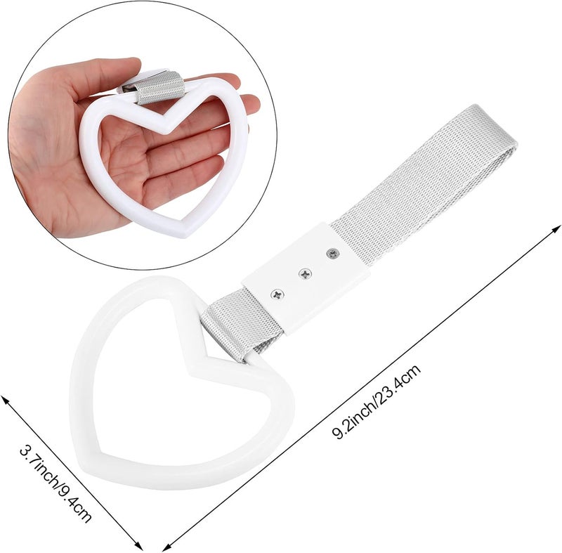 BBTO 2 Pieces Rings Heart Shaped Car Handle Straps Drift Charm Rear Bumper Warning Ring Decor Subway Bus Broken Heart Handle for Car Interior(White with Silver Rope) - Image 2