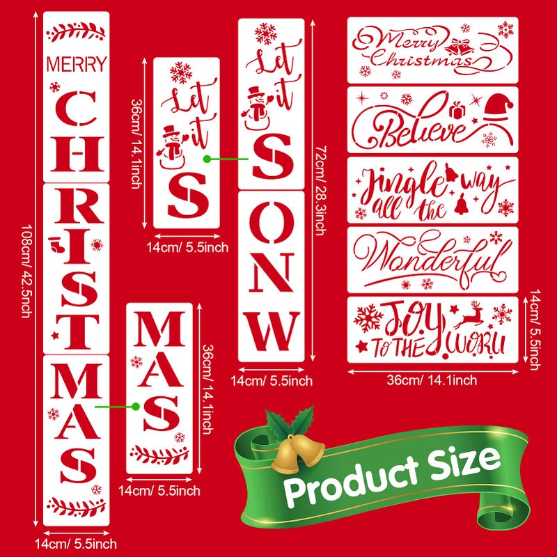 Konsait Christmas Stencils for Painting, Konsait 10Pack Reusable Plastic Craft Drawing Painting Template, Xmas Stencils for Large Holiday Stencils for Signs Porch, Art, DIY Crafts Snowman Snowflake Gifts Box - Image 2