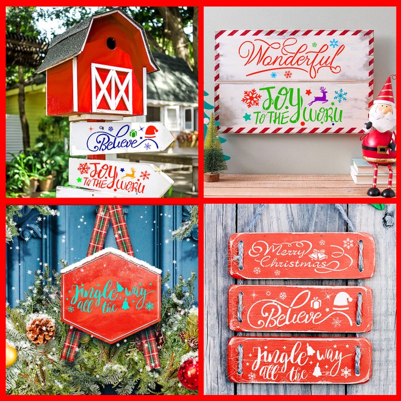 Konsait Christmas Stencils for Painting, Konsait 10Pack Reusable Plastic Craft Drawing Painting Template, Xmas Stencils for Large Holiday Stencils for Signs Porch, Art, DIY Crafts Snowman Snowflake Gifts Box - Image 3