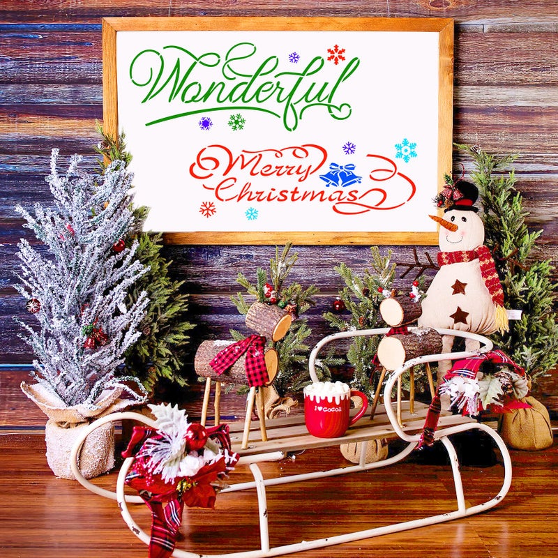 Konsait Christmas Stencils for Painting, Konsait 10Pack Reusable Plastic Craft Drawing Painting Template, Xmas Stencils for Large Holiday Stencils for Signs Porch, Art, DIY Crafts Snowman Snowflake Gifts Box - Image 5