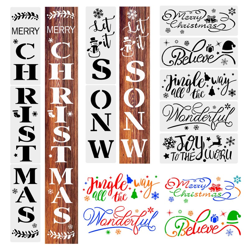Konsait Christmas Stencils for Painting, Konsait 10Pack Reusable Plastic Craft Drawing Painting Template, Xmas Stencils for Large Holiday Stencils for Signs Porch, Art, DIY Crafts Snowman Snowflake Gifts Box - Image 1