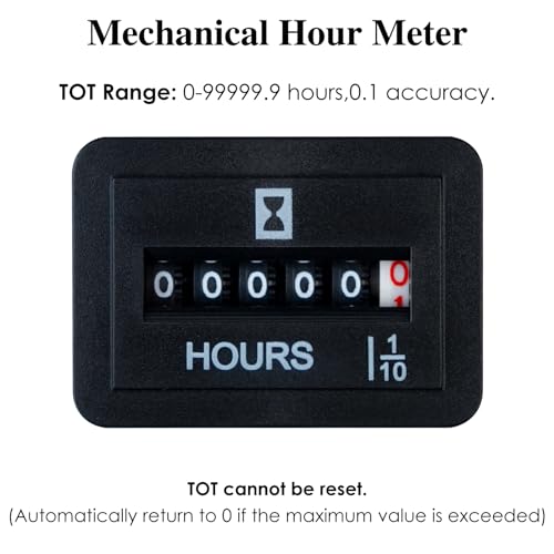 Jayron JR-HM001 Snap in Mechanical Hour Meter Rectangular Hour Meter for DC 6V to 80V Power Equipment Such as Fork Lifts,Golf Carts,Floor Care Equipment,and Any Other Battery Powered Equipment - Image 3
