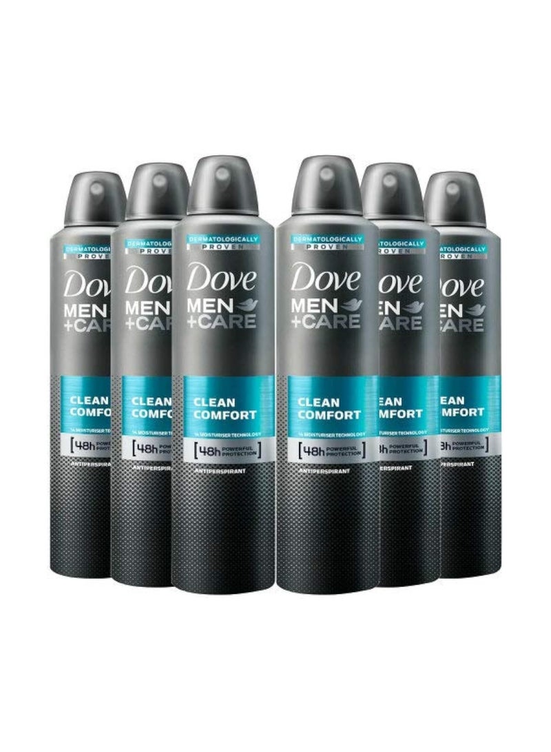 Dove Men + Care Clean Comfort Spray, International Version, 250 ML (6 Pack)
