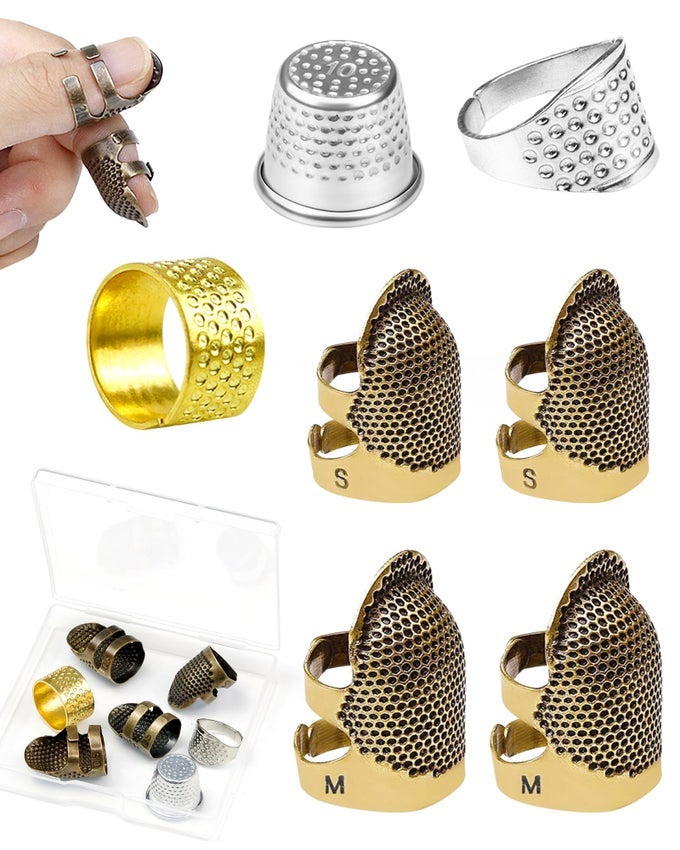 THIMBLE KIT 7 PCS SEWING THIMBLES FOR HAND SEWING METAL FINGER PROTECTORS THIMBLE RING FOR QUILTING AND EMBROIDERY