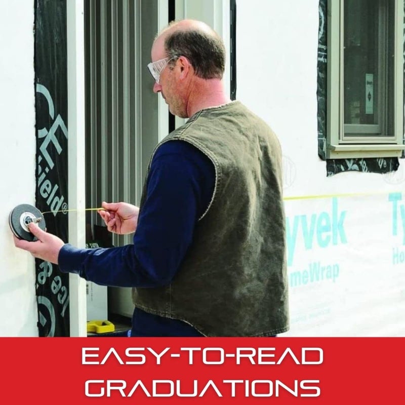 Starrett Retractable Imperial Long Line Tape with ABS Plastic Case and Folding Hook Ring - 100' Length, 3/8" Width, 1/8" Graduation, L1 Graduation Style Number - KTS510-100-N - Image 5