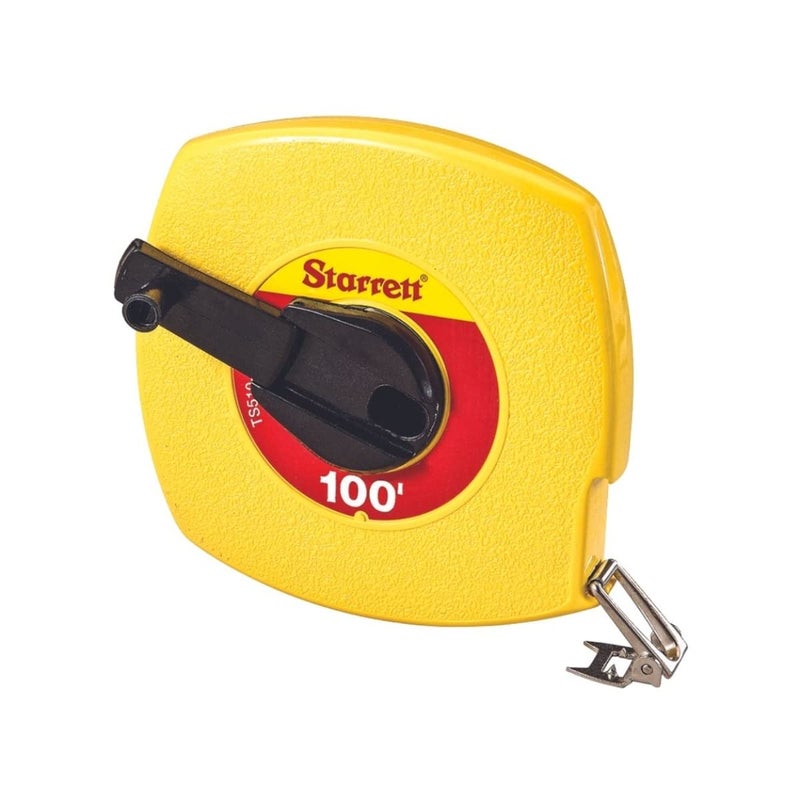 Starrett Retractable Imperial Long Line Tape with ABS Plastic Case and Folding Hook Ring - 100' Length, 3/8" Width, 1/8" Graduation, L1 Graduation Style Number - KTS510-100-N - Image 1