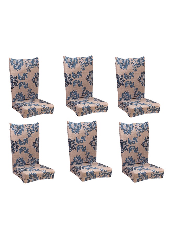 6-Piece Bohemian Design Dining Chair Cover Set Beige/Blue