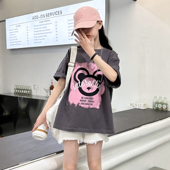 Boys And Girls Short-Sleeved Cotton T-Shirt 2025 Summer Loose Top Mid-Large Children'S Printed Children'S Half-Sleeved T-Shirt - Image 1