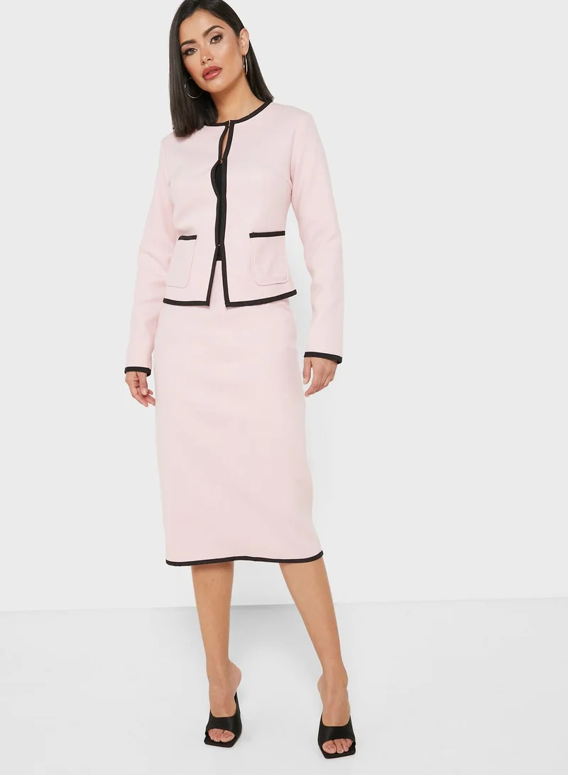 ELLA Tailored Contrast Trim Blazer Midi Skirt Set