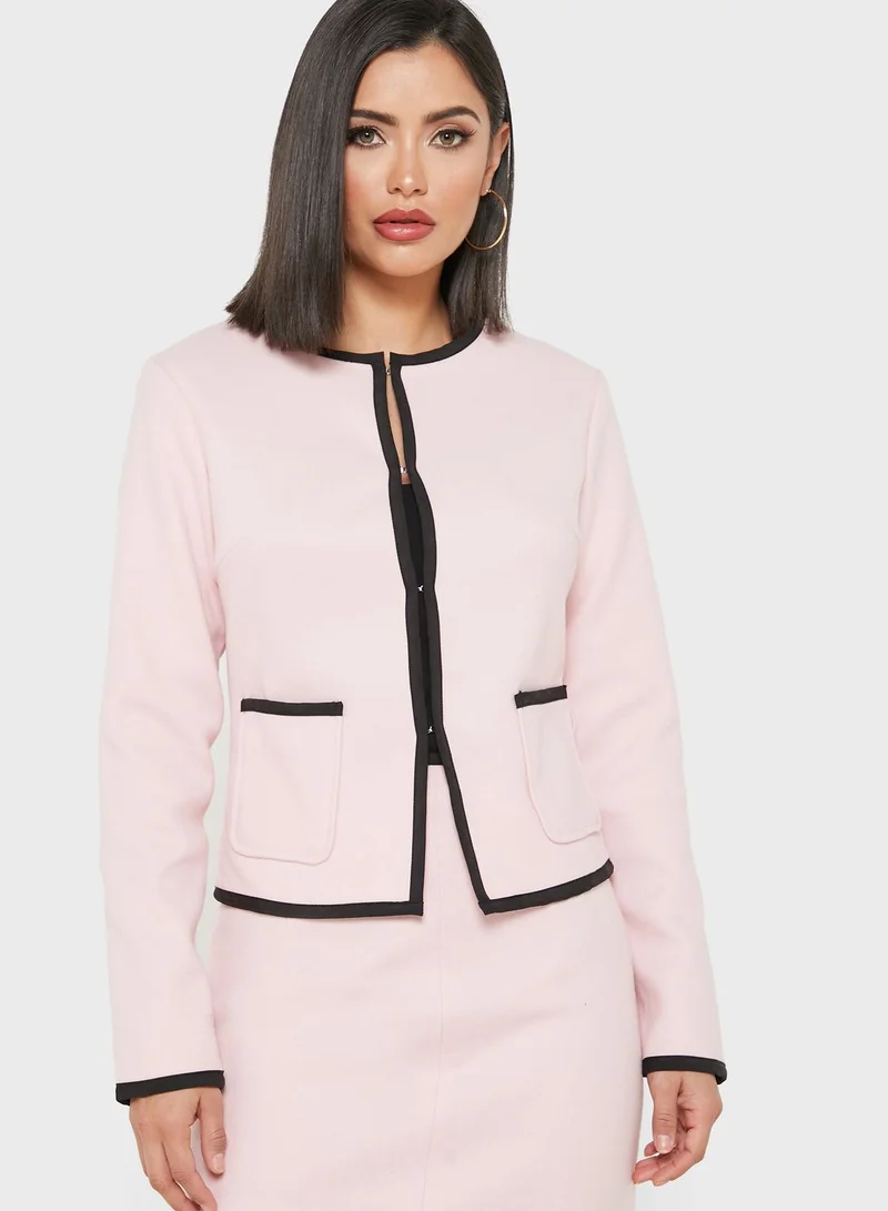 ELLA Tailored Contrast Trim Blazer Midi Skirt Set