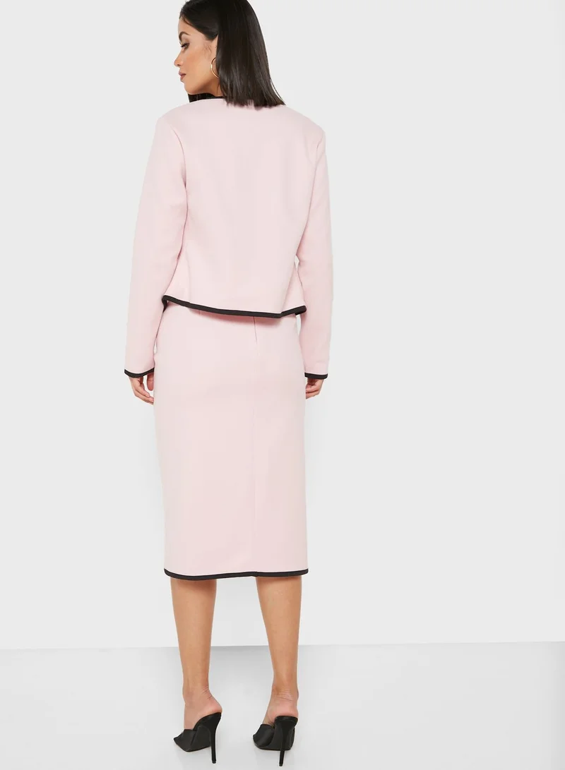 ELLA Tailored Contrast Trim Blazer Midi Skirt Set