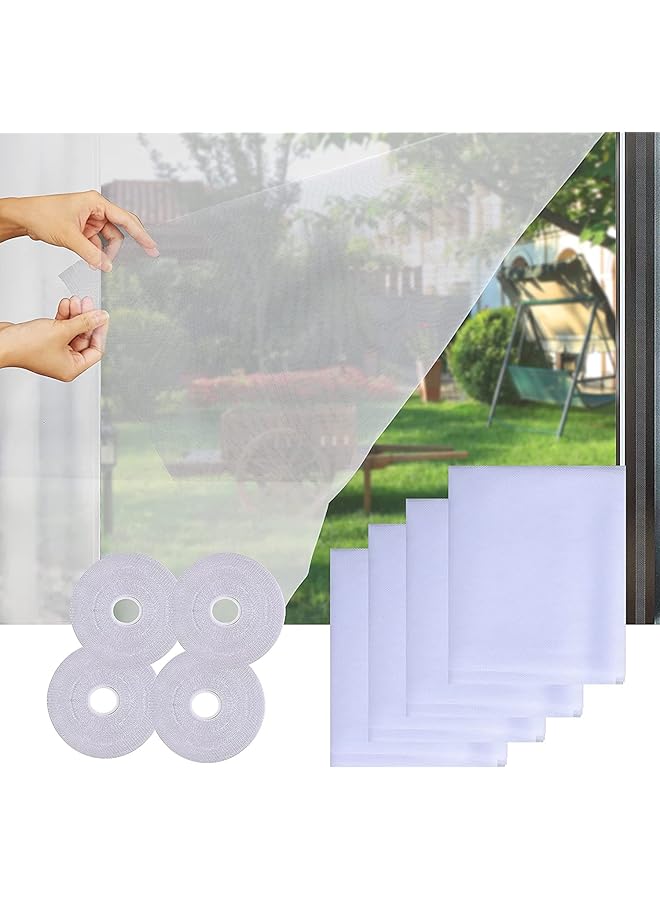 The Bros Fly Screen Nets for Window, DIY Self-Adhesive Window Screen Mesh with 4 Rolls White Tapes, Washable and Reusable, Block Mosquitoes, Flies and Bugs Enter (1.3M x 1.5M, White), 4 Packs - Image 1