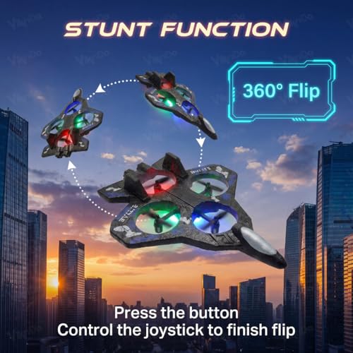 VikriDA Remote Control Fighter Jet RC Airplane for Kids & Adults with LED Lights | 360° Flip, Stunt Roll Flying Plane Toy for Boys - Image 2