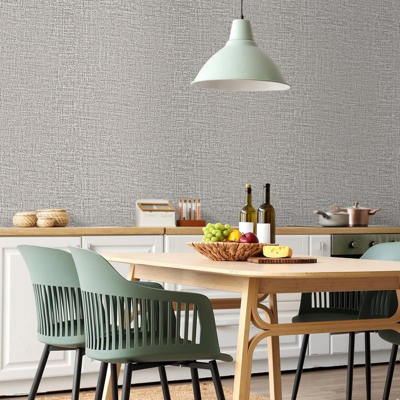 WADILE Grasscloth Peel and Stick Wallpaper 15.7in x 196.8in, Textured Contact Paper for Cabinets, Faux Linen Wall Paper Pull and Stick, Fabric Vinyl Wallpaper Self Adhesive Light Gray - Image 4