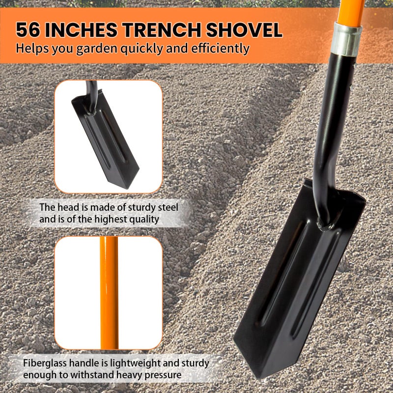 Nohovu Trench Shovel for Digging, 4-Inch Trench Shovel, Heavy Duty Trenching Shovel with Fiberglass Handle, 56 Inches - Image 3