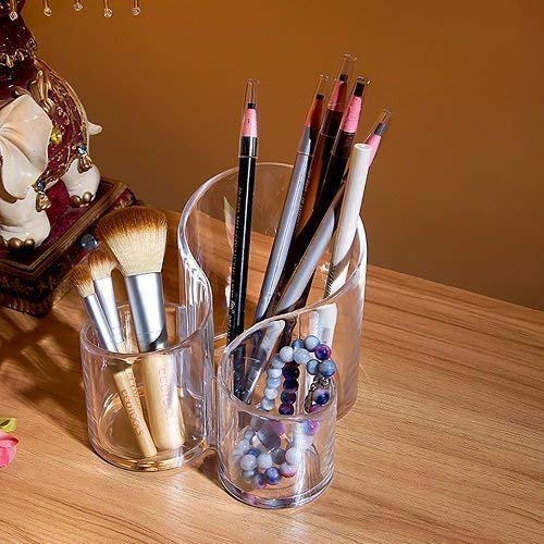ONTRIP ONTRIP Acrylic Makeup 3 Compartments Acrylic Cosmetic Organizer Display Stand - Makeup Brushes/Lipstick/Pencil/Hair Combs and Jewelry Storage Holder for Home-1 pcs - Image 1