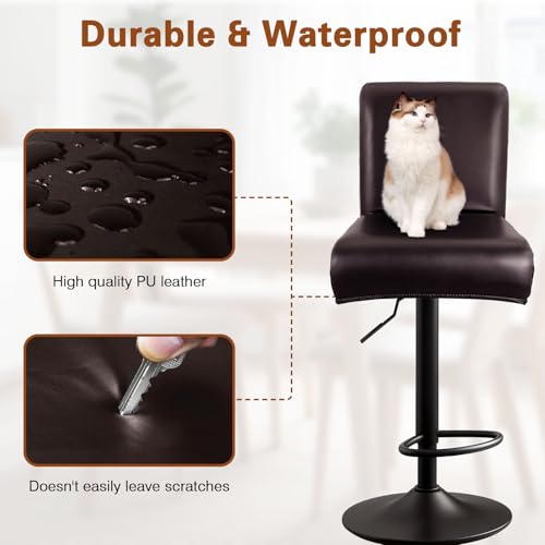 WUSOUPU PU Leather Bar Stool Covers with Backs, 4 Pack Stretch Waterproof Bar Stool Chair Covers Washable & Comfortable Barstool Covers Slipcovers with Back for Pub/Counter/Dining Room Decoration (Brown) - Image 3