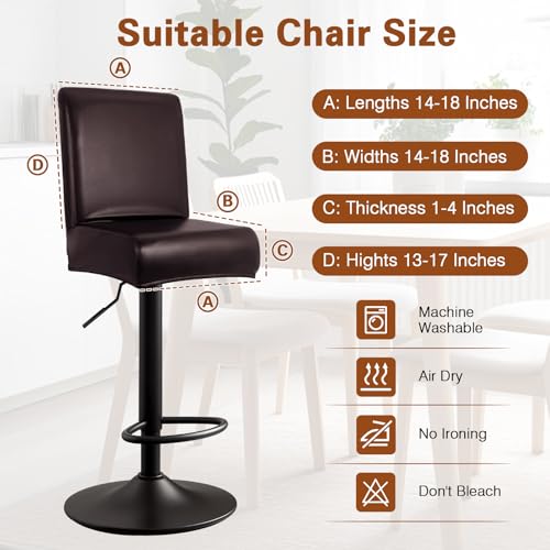 WUSOUPU PU Leather Bar Stool Covers with Backs, 4 Pack Stretch Waterproof Bar Stool Chair Covers Washable & Comfortable Barstool Covers Slipcovers with Back for Pub/Counter/Dining Room Decoration (Brown) - Image 4