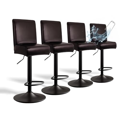 WUSOUPU PU Leather Bar Stool Covers with Backs, 4 Pack Stretch Waterproof Bar Stool Chair Covers Washable & Comfortable Barstool Covers Slipcovers with Back for Pub/Counter/Dining Room Decoration (Brown) - Image 1
