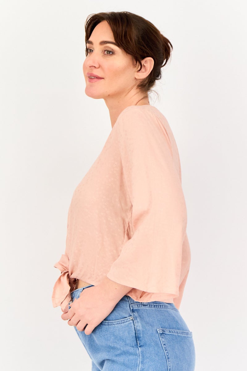 JDY Women V  Neck Long Sleeve Solid Blouse, Dusty Pink - Image 2