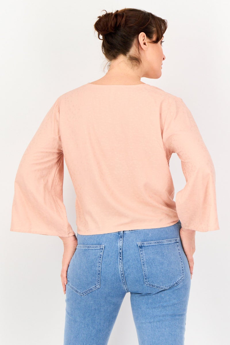 JDY Women V  Neck Long Sleeve Solid Blouse, Dusty Pink - Image 3