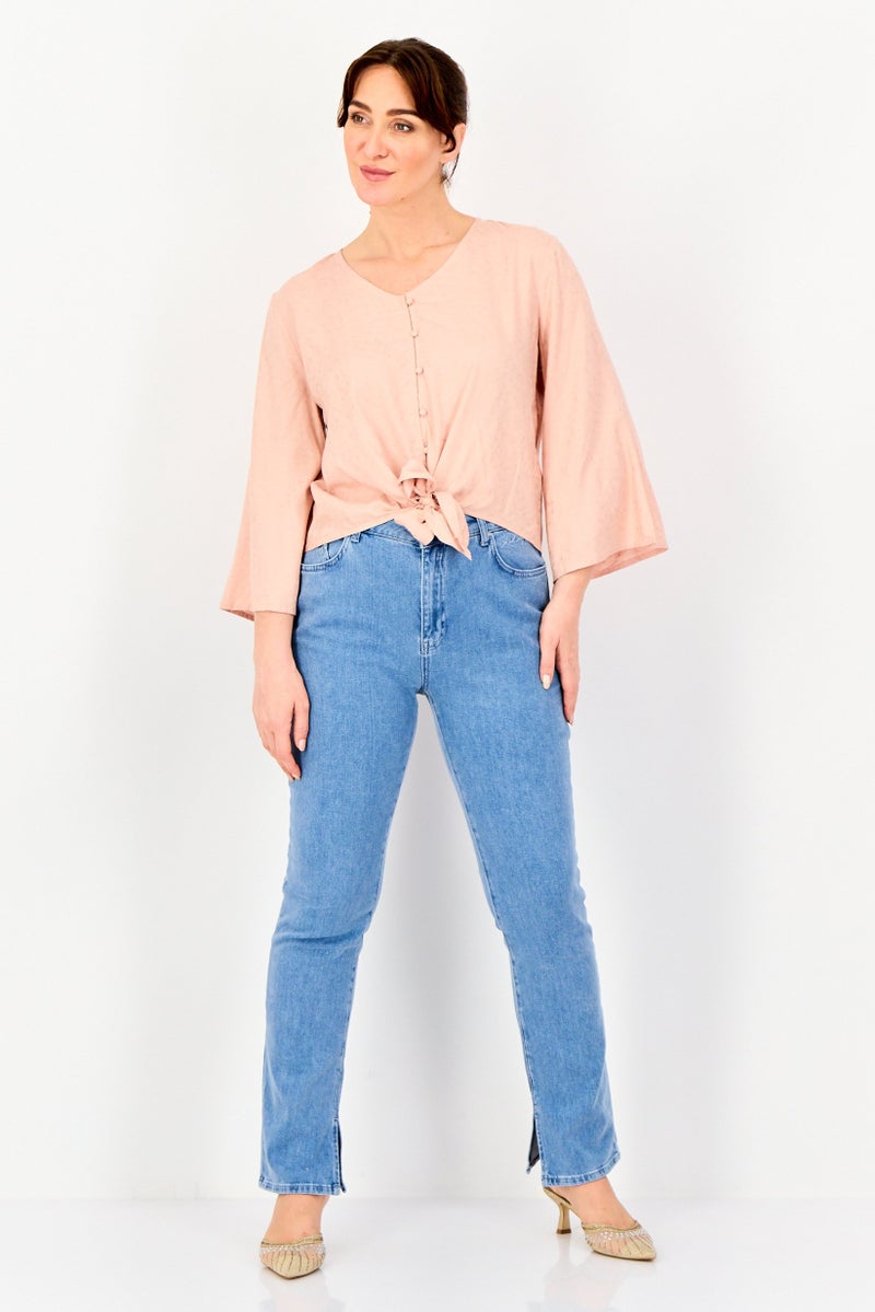 JDY Women V  Neck Long Sleeve Solid Blouse, Dusty Pink - Image 4