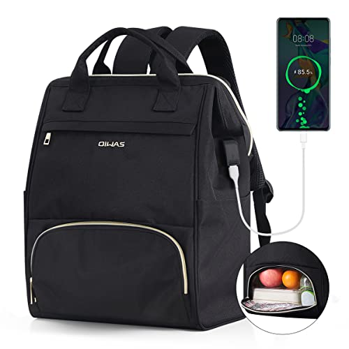 OIWAS Lunch Backpack for Women and Men, 15.6 inch Laptop Backpack with Insulated Compartment, Work Backpack with USB Port, Lunch Bag Suitable for Travel Work Picnics Hiking, Black - Image 1